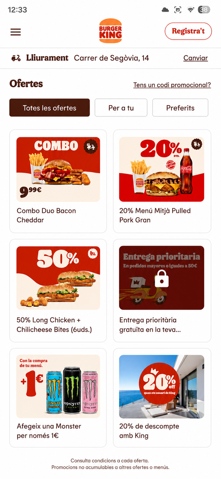 Pantalla Burger King: Servicios