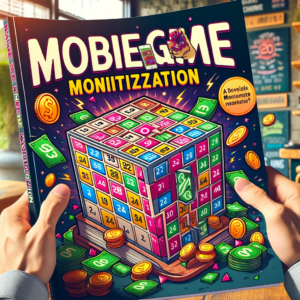 Dall·e 2023 12 15 19.26.46 Create A Wide Panoramic Image Featuring A Person Holding A Guide Book About Mobile Game Monetization. The Cover Of The Book Should Vividly Depict The